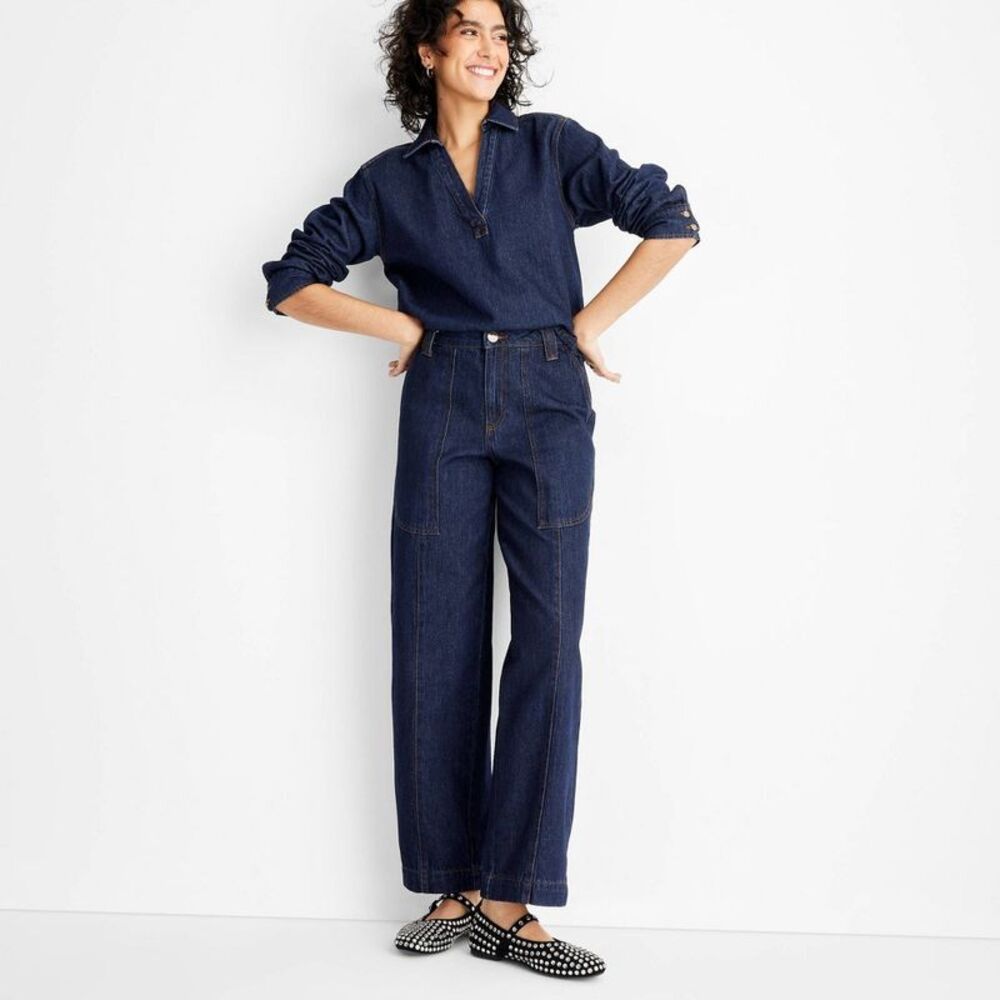 Women's High-Rise Straight Leg Jeans - Future Coll Dark Blue Denim - Picture 3 of 3